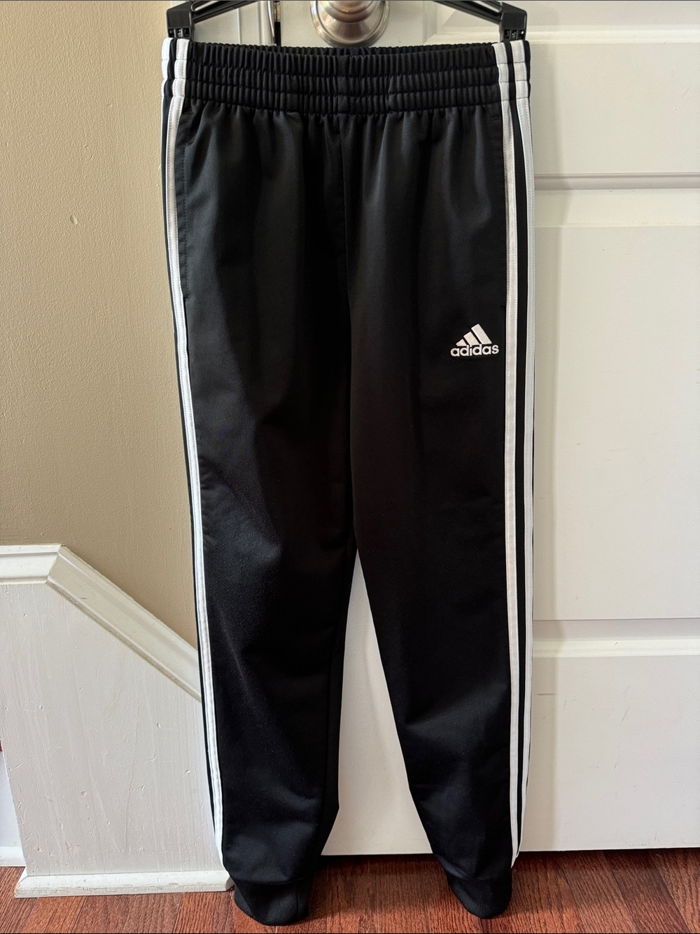 adidas Kids Black Joggers with White Side Stripes